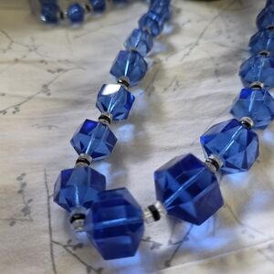 1920s Art Deco Czechoslovakian Kian Faceted Blue Glass Necklace